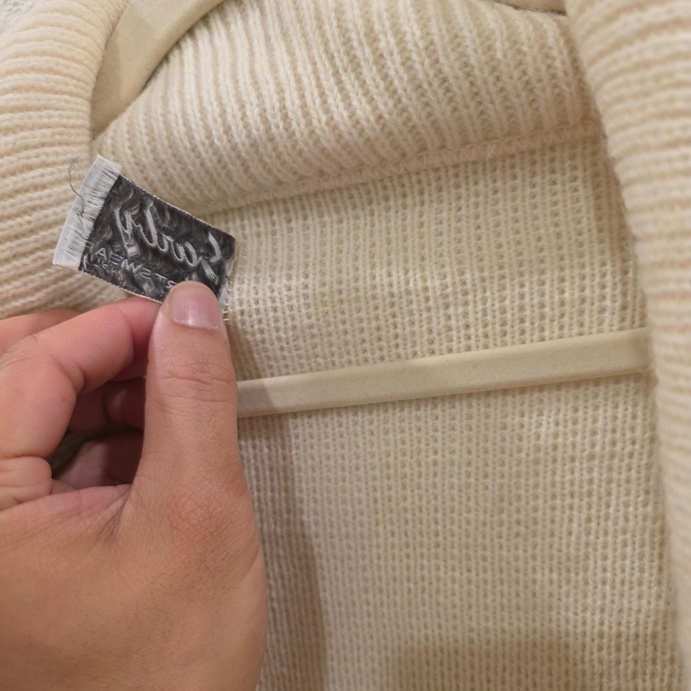 Vintage Sarby Sportswear Greek Key Shawl Collar Cardigan Mens L Cream Blue Heavy - Picture 3 of 11